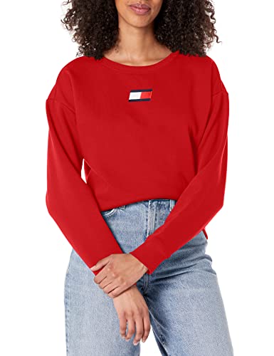 Tommy Hilfiger Women's Long Sleeve Logo Pullover Sweatshirt, Scarlet, Large #TOP16