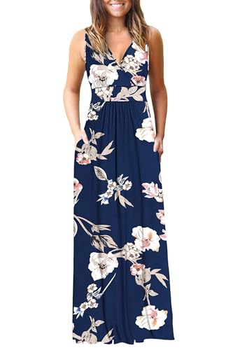 Image of AUSELILY Women's Sleeveless Formal Dress Deep V Neck Loose Plain Cocktail Long Maxi Dresses with Pockets 2026 New