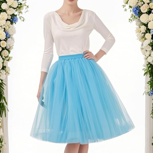 WDPL Adult Short Knee Length Tulle Skirt Bridesmaid Petticoat Tutu for Women 5X-Large Blue017
