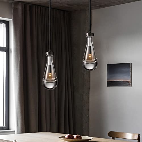 Mingfitow Pendant Light, Raindrop Black Pendant Light, Large Glass Pendant Light Glass Kitchen Pendant Lighting Over Island Pendant Lighting For Kitchen Island 、Pendant Light Fixtures #TOP4