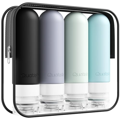 Image of Quatish Travel Bottles for Toiletries, Original Patented Leak Proof Travel Size Toiletries, 3 oz Tsa Approved Silicone Shampoo and Conditioner Bottles, Travel Essentials, 4 Pack, Grey