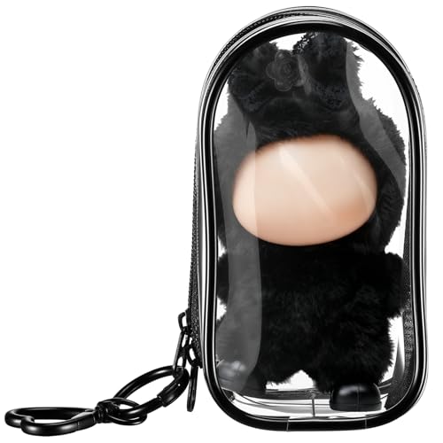 Simgoing Clear Protective Case Display Accessories for 4.13 Inch 10cm 4.0 Series Plush Doll with Keychain, PVC Hanging Storage Case Cover Doll Storage Bag Figures Dolls Collectible Toys(Black)