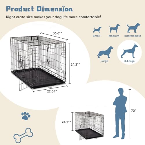 DUMOS Dog Crate, 36 Inch Medium Double Door Dog Cage with Plastic Leak-Proof Pan Tray, Folding Metal Wire Pet Kennel for Indoor, Outdoor, Travel, Black by DUMOS - Image 5