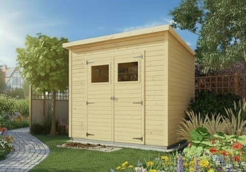 Alpholz Gerätehaus Mollie 251x199 cm Fichtenholz 14 mm Wandstärke Pultdach Holzhaus mit Montagematerial