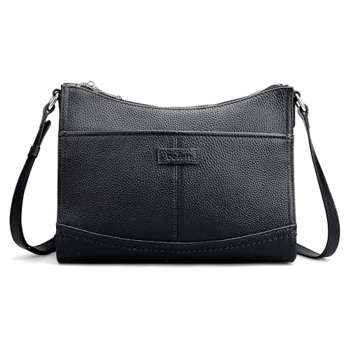 befen Black Genuine Leather Crossbody Bags for Women,
