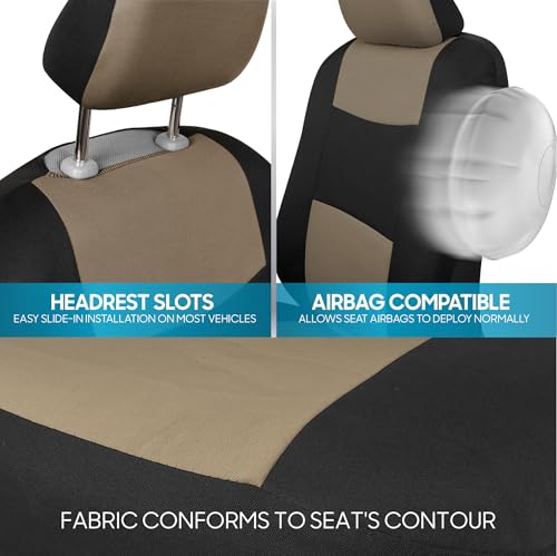 BDK PolyPro Seat Covers Full Set in Beige on Black – Front and Rear Split Bench Seat Covers for Cars, Easy to Install , Car Accessories for Auto Trucks Van SUV by BDK - Image 8