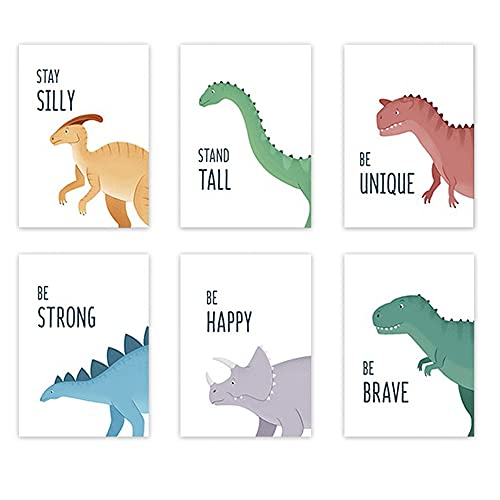 WDDT Affiches d’Art Dinosaure, 6 Affiche Animal Chambre d'enfant, Posters Décoratifs Animaux, Impression Artistique Aquarelle Dinosaures, Poster Dino pour Garçons Filles Bébé, Tableau Chambre Enfant Cover