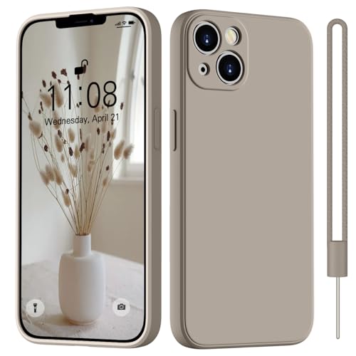 Coque silicone iPhone 13 avec cordon gris titane antichoc HGH