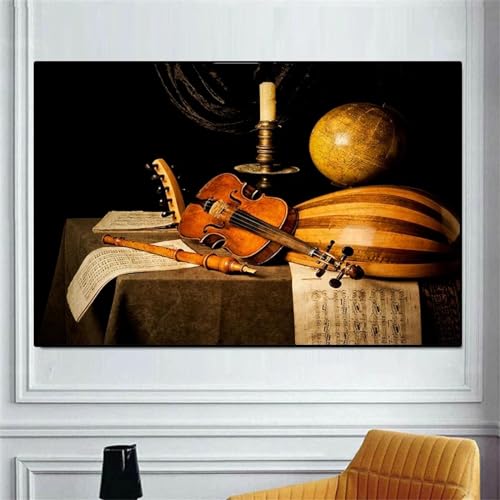 Peinture artistique sur toile violon classique vintage grand format pour habiller mur vide