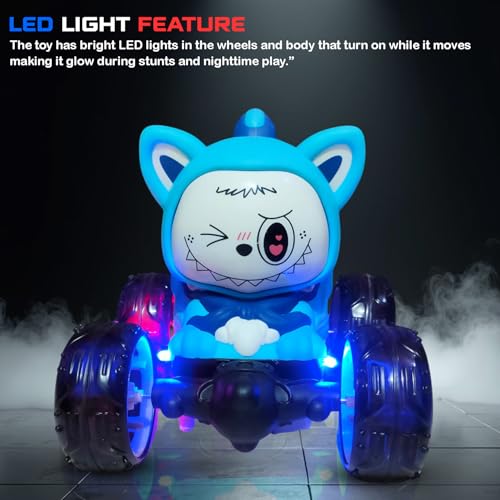 Image of NHR 360 Rotating Stunt RC Car for Kids and Children, Remote Control Rechargeable Car with Lights, Music, 180 Flips, 360 Spins, Durable Indoor & Outdoor Toy for Ages 3+ (Blue)
