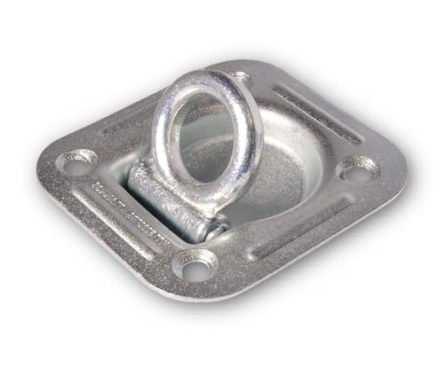 Docks, Anneau d'arrimage carré encastrable, Acier zingué, Charge de Travail Indicative 2 272 kg, Epaisseur 25 mm, Dim 114 x 124 mm, Permet d'ajouter des Points d'accroche sur remorque ou véhicule