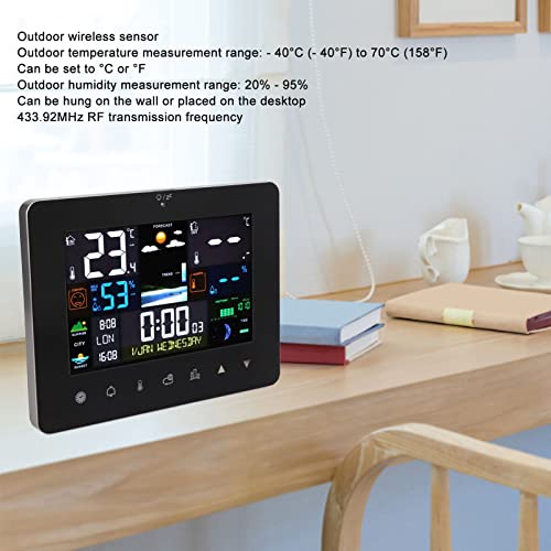 Weather Station, Colorful Touch Screen Digital Weather Forecast Station, Wireless Indoor Outdoor Thermometer, Support Sunup And Sundown Time Display Moon Phase And Tide Functions #TOP1