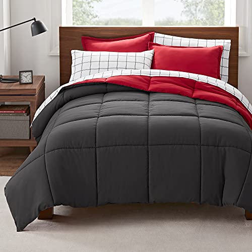 Serta Simply Clean Fluffy 7 Piece Hypoallergenic Reversible Bed In A Bag, Queen, Red #TOP16