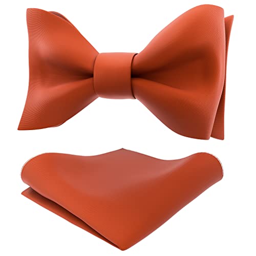 Adam Young Mens Tiger Carrot Self Tie Bow Tie with Pocket Square Formal Satin Classy Bowtie for Tuxedo Faux Silk (Classic Burnt Orange)