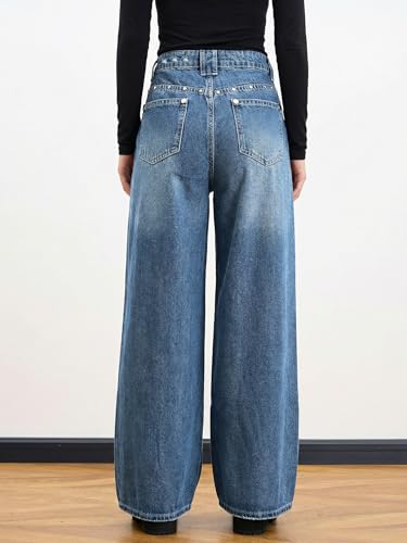 Image of EMMIOL Women Hip Hop 90s Vintage Baggy Jeans Denim Pants Mid Waist Jeans