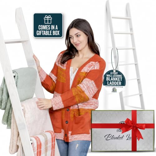 Image of Blanket Ladder for the Living Room and Bedroom, Quilt Rack, 6-Tier, White