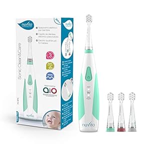 Nuvita 1151 | Sonic Clean&Care Elektrische Tandenborstel Baby Kinderen | Sonische Technologie 3 Snelheden | 3 Opzetborstels Meegeleverd (3-36 Maanden) | Alarm | Verkrijgbaar (3, 4 en 5 Jaar) | Merk EU