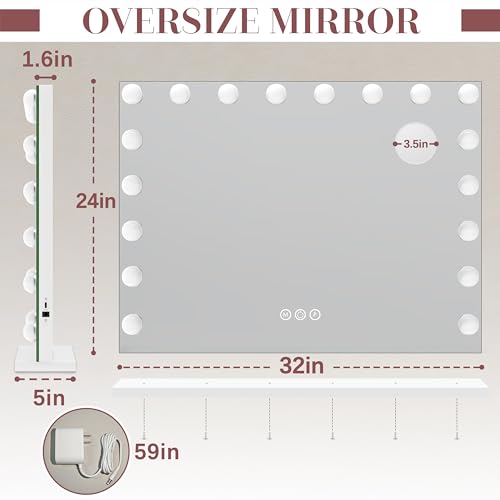 32x24 Hollywood Vanity Mirror with Lights for Makeup Artists
