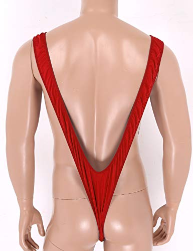Mufeng Men's Thong Underwear Suspender Mankini Bikini Jockstrap One Piece Bodysuit Red One Size #TOP2