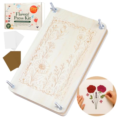 Kimimara Blumenpress-Set Holzpresse für Pflanzen 28 x 18 cm DIY-Bastelset zum Pressen und Trocknen von Blumen und Pflanzen wiederverwendbares Bastelset für Erwachsene für Naturliebhaber