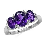 Silvershake 1.97ct. 3 Stone Natural Oval Shape African Amethyst and White Topaz 925 Sterling Silver Ring Size 10
