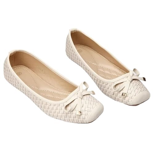 Lady Soft Sole Flats Shoes for Driving Pregnant Woman Shoes Women Autumn Spring Work Shoes Square Toe(Beige,7)