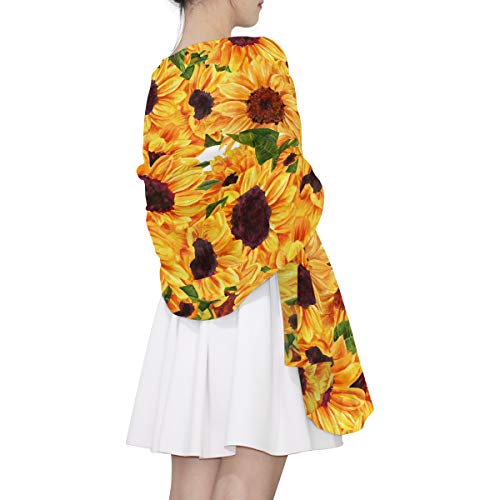 ALAZA Long Silk Like Scarf for Women Watercolor Sunflower Floral Yellow Large Head Wrap Stole4