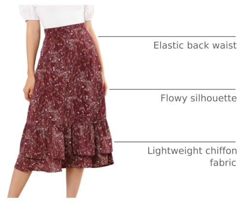 Image of Allegra K Women's Printed Skirt 2025 Weekend Trendy Summer Chiffon Ruffle Tiered Flowy Midi Skirts