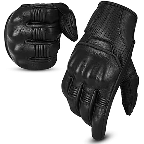 Hand Fellow Premium Leather Motorcycle Gloves Motorbike Gloves Hard Knuckle Touch Screen ATV Riding Gloves Black (M, Non Perforated) Cover