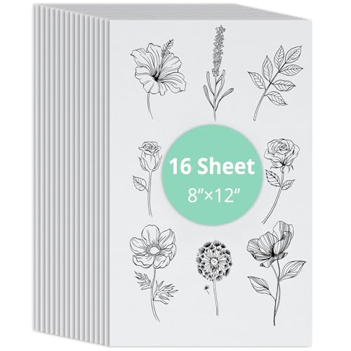 HTVRONT 8"x12"Sticky 16 PCS Stick and Stitch Embroidery Paper Wash Away Printable Water Soluble Embroidery Paper, Printable Embroidery Transfer Paper for Hand & Machine Embroidery