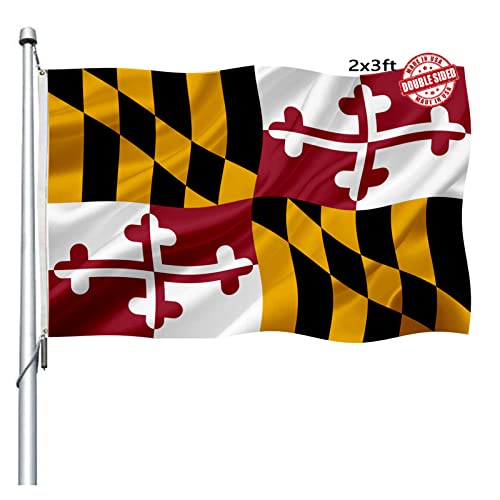 Maryland Flag Double Sided 2x3 Outdoor- Heavy Duty MD Maryland State Flags Banner Gifts Decorations with 2 Brass Grommets 4 Rows Stitched