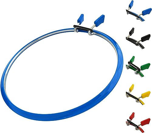 Image of Nurge Metal Embroidery Hoops - Premium Spring Tension Embroidery Hoop for Cross Stitch - Durable Ring with Quick Release Safety Clip - Ideal for Crafters,Beginners & Professionals - Blue - Medium