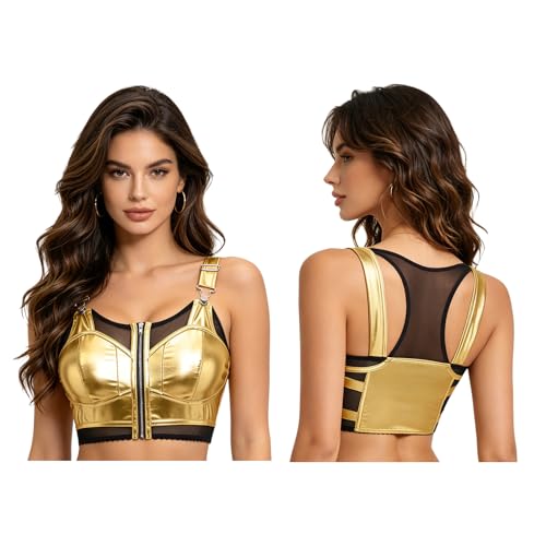 Corset cuir femme FEESH0W haut court crop marron métallisé et corsets bustiers
