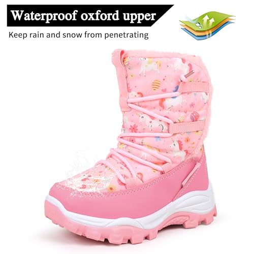 EQUICK Boys & Girls Winter Snow Boots Waterproof with Fur Lined Outdoor(Toddler/Little Kids)-U225WXZ895.ET-Unicorn pink-26 by EQUICK - Image 3