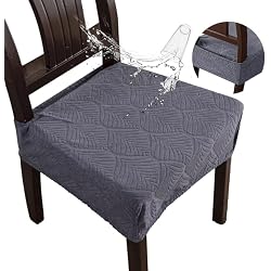 YUEANG Waterproof Jacquard Dining Chair Seat Cover,Set of 2 Dark Gray | elastic band with 4 ties, fits 16-20 inch seat cushions, removable and machine washable,Stretch jacquard fabric