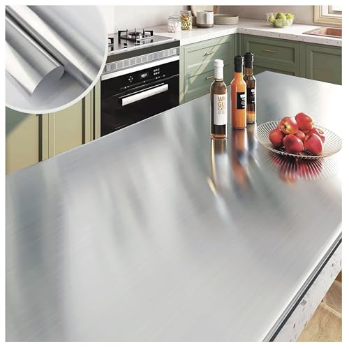 MEILLEVIE Papel pintado autoadhesivo de acero inoxidable de 60 x 500 cm de grosor, 0,32 mm, impermeable, resistente al aceite, despegar y pegar para nevera, cocina, encimeras, electrodomésticos