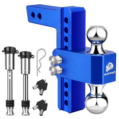 METOWARE Adjustable Trailer Hitch - Aluminum Tow Hitch Fits 2-Inch Receiver - Heavy Duty Drop Hitch with 8-Inch Drop/Rise for Truck (14,000 LBS GTW), Double Stainless Steel Locks & Hitch Pin, Blue