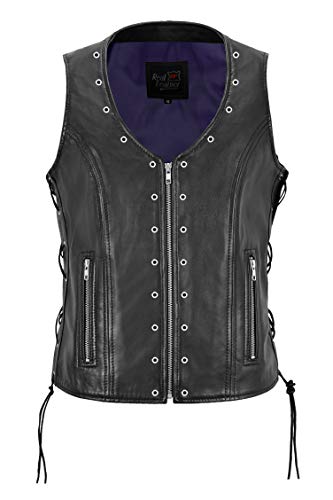 Ladies Bikers Waistcoat Eyelet Laced Design Real Leather Punk Gothic Rock Vest (UK 20 / US 16)