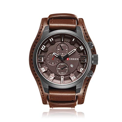 jieGorge Reloj para Hombre, Esfera Grande Relojes para Hombre Cinturón con Calendario de Ojo Falso Reloj de Pulsera, joyería y Relojes para Hombre (café)