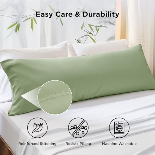Image of Bedsure PureWoven Body Long Pillowcase, 100% Rayon Derived from Bamboo | Cooling Pillow Case, Similar to Silk Pillow Cover with Envelope Closure, Room Decor Gift, Sage Green, 20x54 Inches, 1 Pack