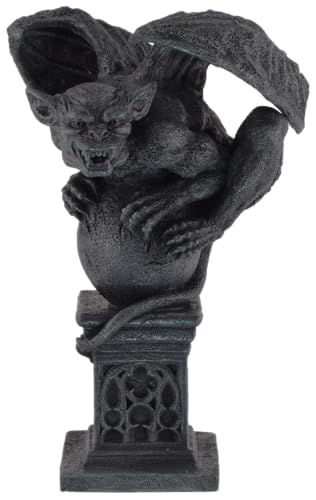 Gargoyle kauert auf Kugel auf Einer Säule, aus Kunststein angefertigt, von Hand bemalt, Veronese Kollektion, 708-78461