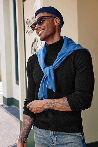 Pj Paul Jones Mens Wool Blend Pullover Sweaters Mock Turtleneck Pullover Soft Stretchy Sweaters Black thumb #2