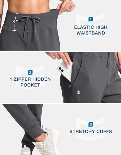 Image of G Gradual Women's Fleece Lined Joggers with Zipper Pocket Water Resistant Running Hiking Pants Winter Warm Thermal Sweatpants
