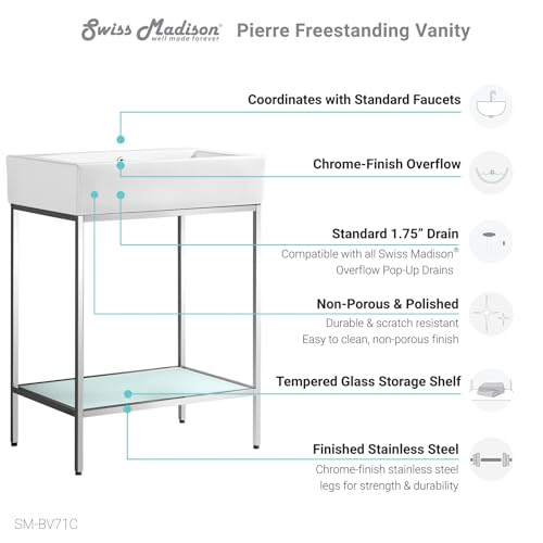Image of Swiss Madison Pierre 24 Single, Freestanding, Open Shelf, Chrome Metal Frame Bathroom Vanity