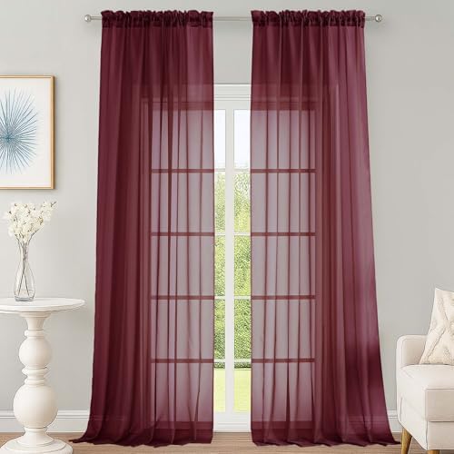 OWENIE Burgundy Sheer Curtains 108 Inches 2 Panels for Living Room 59" Wide