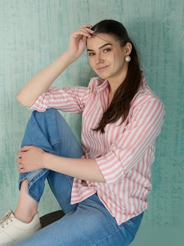 Image of Women's Cotton Striped Shirt | Casual Button Down Shirts for Women | Full Sleeve Stylish Office Wear Top | Regular Fit Color
