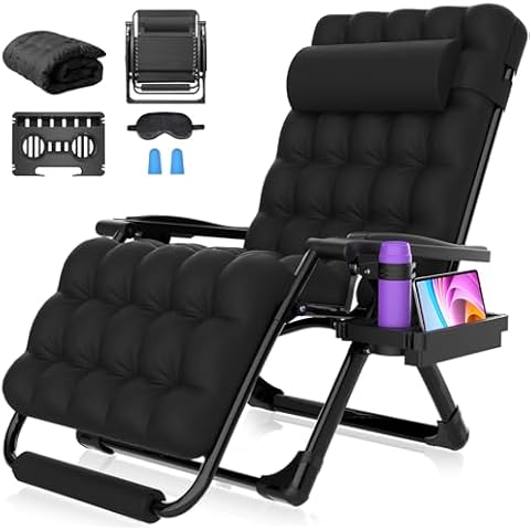 Suteck Oversized Zero Gravity Chair,33In XXL Outdoor Recliner Chair w/Removable Cushion&Headrest, Camping Lounge Chair w/Upgraded Lock&Footrest, Reclining Patio Chairs for Indoor Outdoor,500LBS Cover