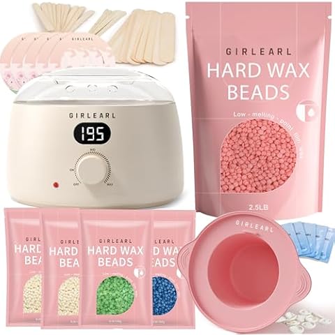 GIRLEARLE Premium Digital Waxing Kit + 2.5lb Rose Hard Wax Beads at Home, Multiple Formulas Target Different Types of Hair for Brazilian Bikini, Facial, Leg, Beard, Eyebrow and Full body Cover