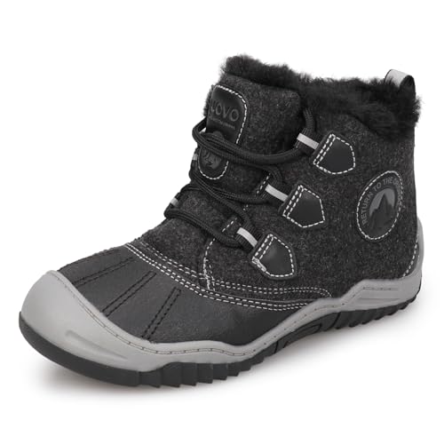 UOVO Zapatos de senderismo para niños, resistentes al agua, zapatos escolares a media pantorrilla, botas para caminar, zapatos de senderismo para niños, zapatos negros, talla 8.5 de Reino Unido para