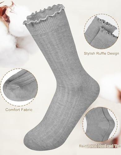 Loritta 6 Pairs Womens Ruffle Socks Cute Frilly Cotton Turn Cuff Casual Crew Slouchy Socks for Women2